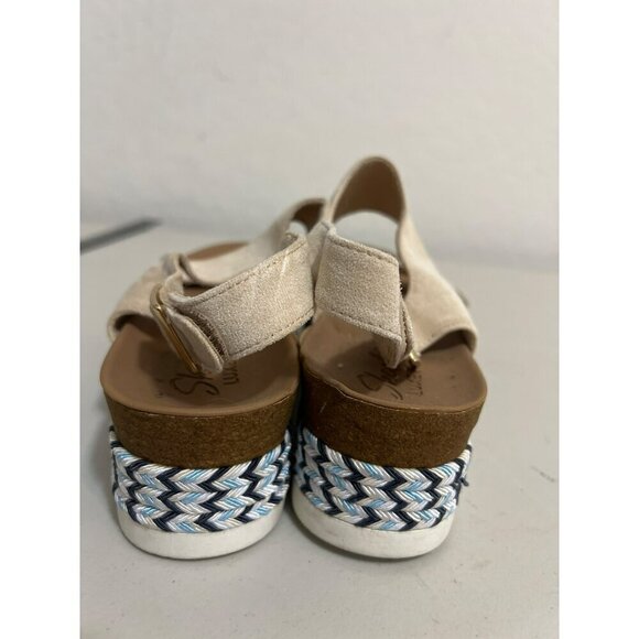 Skechers Luxe Foam Sz 8 Beige Blue Platform Espadrille Velcro Faux Buckle Entry - Picture 4 of 8